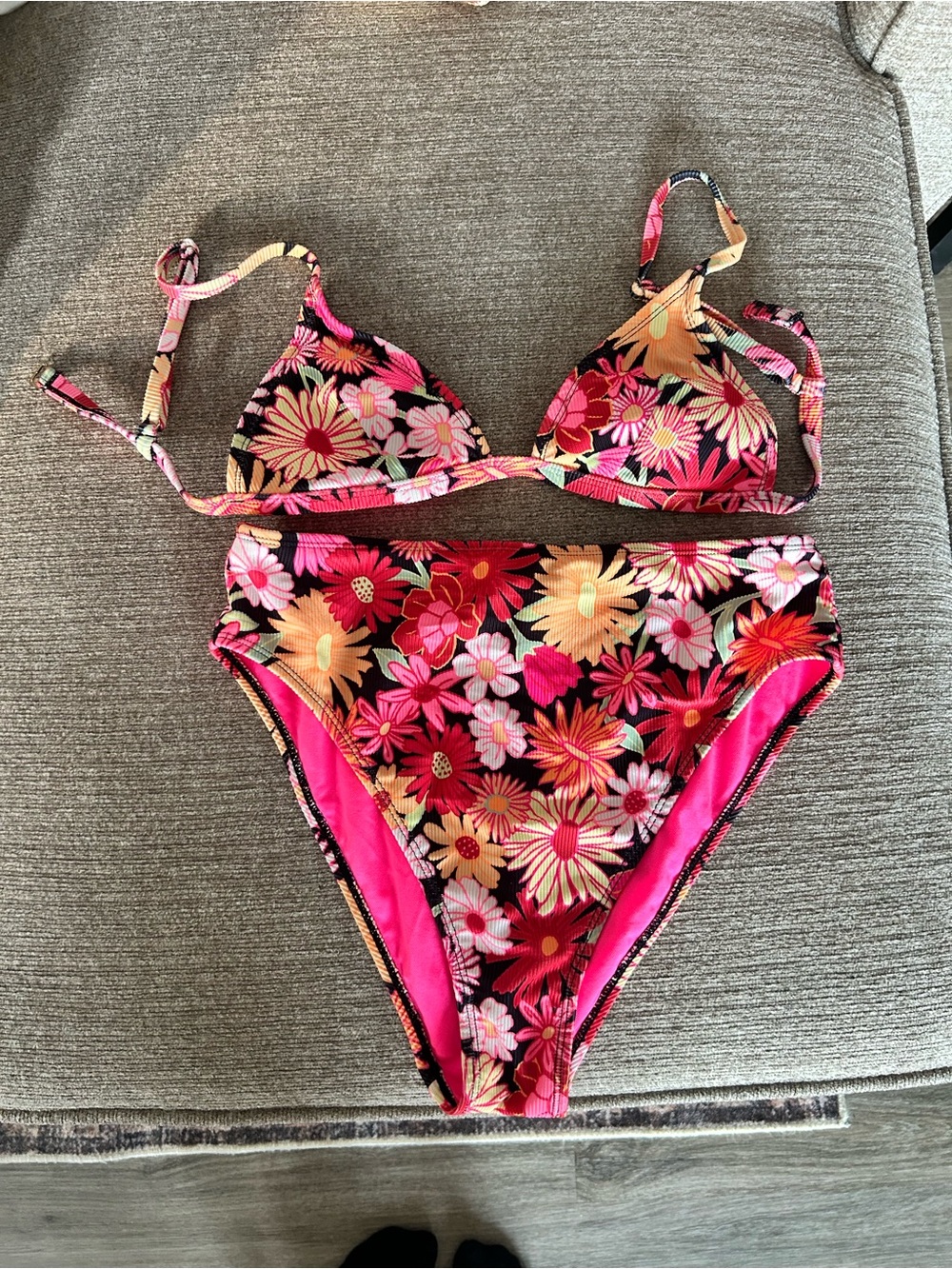 Target Floral Two-Piece Bikini in Pink, Yellow and Black